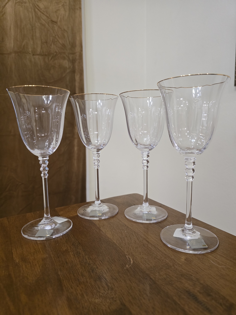 NEW WITH TAGS Set 4 VTG Mikasa Sonata Gold Rim Crystal Wine Water Goblets NWT